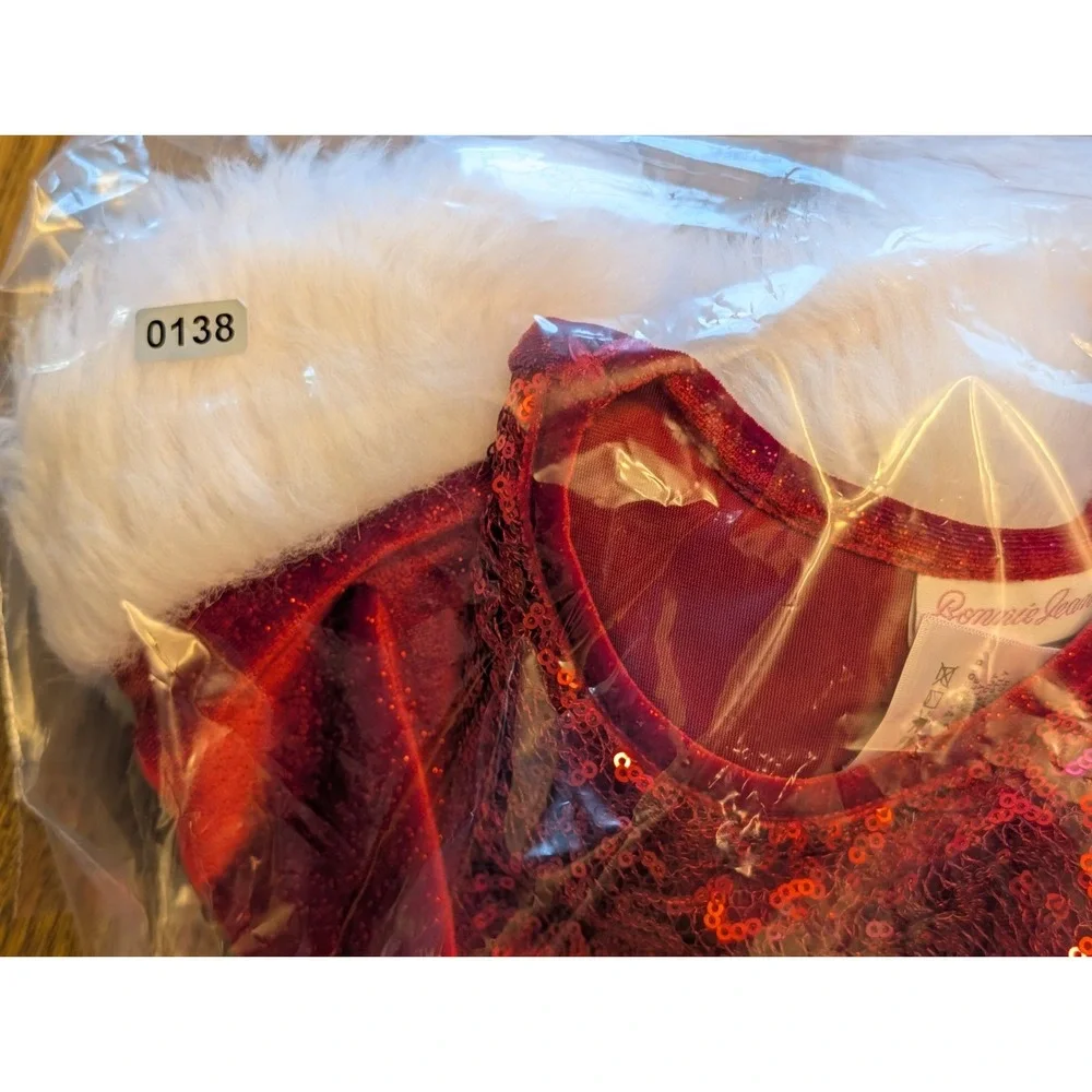 Bonnie Jean Girls Red Velvet Sequin Christmas Dress Faux Fur Trim Size 8